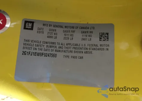 2015 Chevrolet Camaro 2Ss z USA, uszkodzony, nr VIN 2G1FJ1EW8F9247560